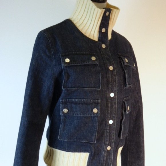 Castelbejac Jackets & Blazers - CASTELBEJAC Italy high neck or collared BLUE snap DENIM JACKET i44 L vintage